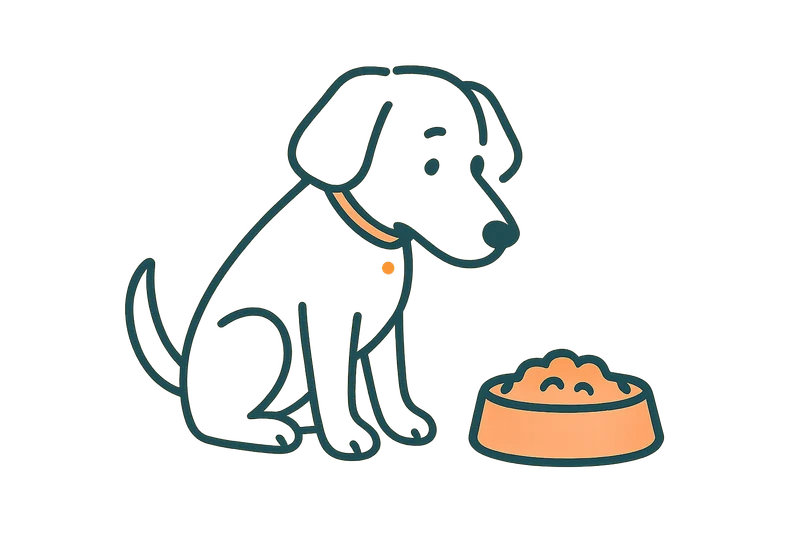 Dog sniffing food illustration