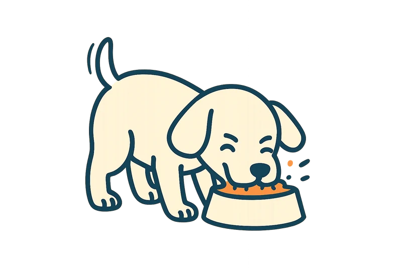 Dog eating eagerly illustration
